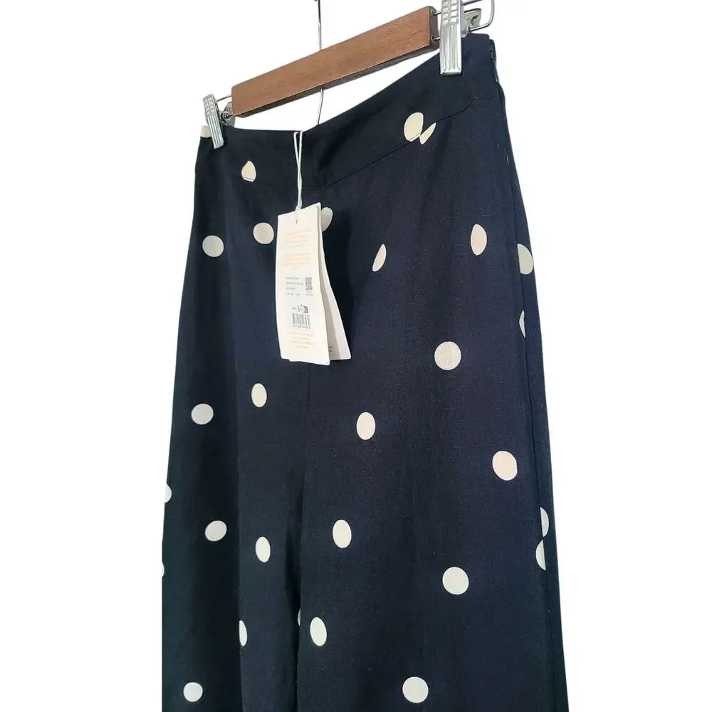 Sézane Tymo Linen Wide Leg Polka Dot Pants Black Ecru Size 36 US 4 NWT